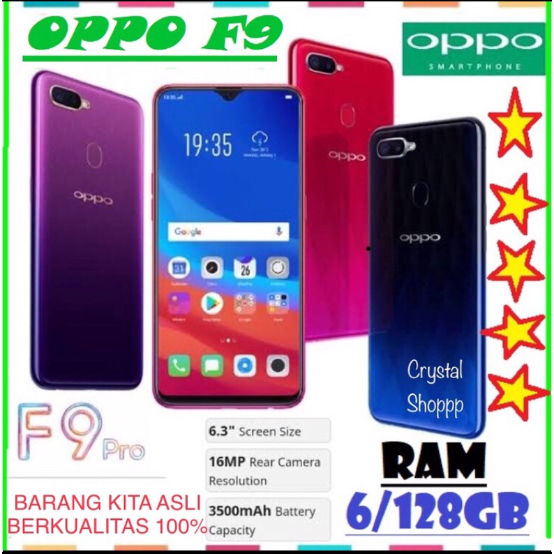 OPPO F9 ORI RAM 6/128GB BARU FULLSET SEGEL GARANSI 1TAHUN ASLI BERKUALITAS 100%