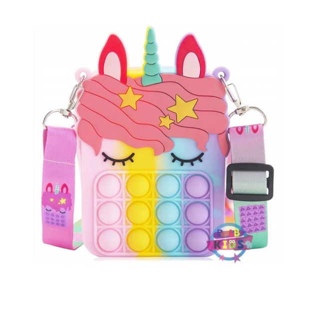 BLB Kids Tas Pop It Unicorn Kuda Poni Selempang Anak Rubber Gelembung Rainbow Pop It Unicorn Wallet Cross Bag Relieve Stress Children Fashion Bag