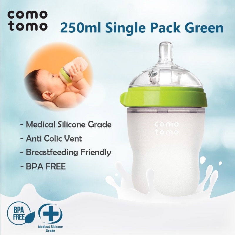 COMOTOMO PINK/GREEN 250ML SINGLE PACK BOTTLE - botol susu comotomo | dot bayi