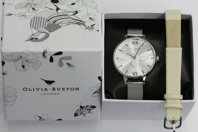 jam wanita Olivia Burton 3D silver paket tali cadangan