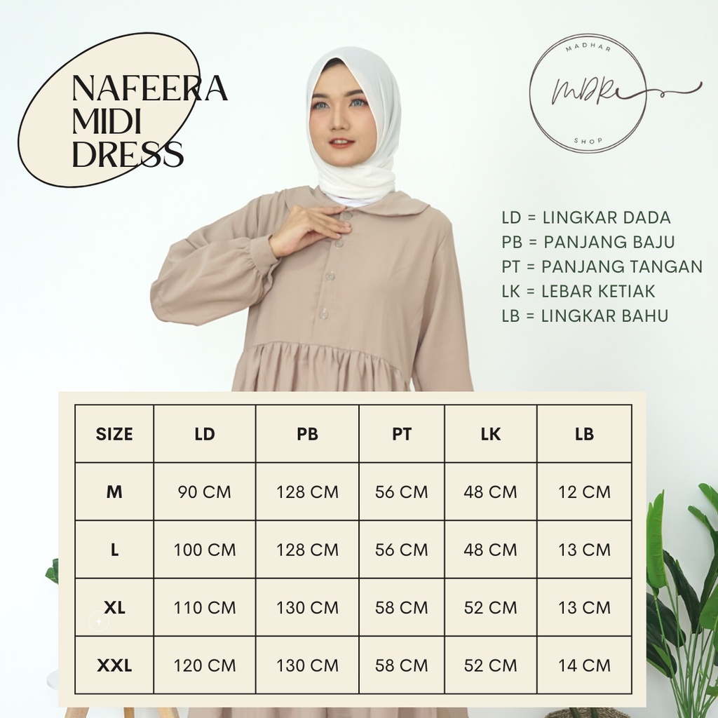 Nafeera Midi Dress Wanita Muslim Busui Jumbo Lengan Panjang Bahan Paulista Premium Size M L XL XXL Motif Polos Terbaru  Long Tunik rempel susun remaja Kekinian 2022