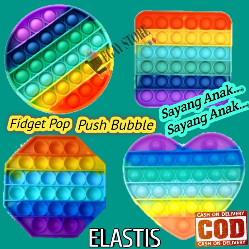 Mainan Anak Fidget Toys Pop It Push Bubble Popit Stress Ball Love Rainbow Warna Warni Silikon Murah