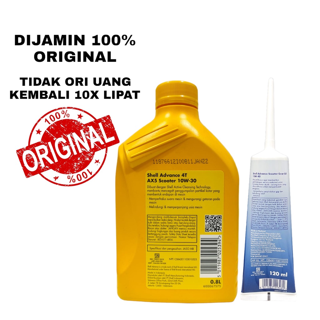 PAKET OLI MATIC SHELL ADVANCE AX5 SCOOTER 0.8L 10W30 + SHELL OLI GEAR