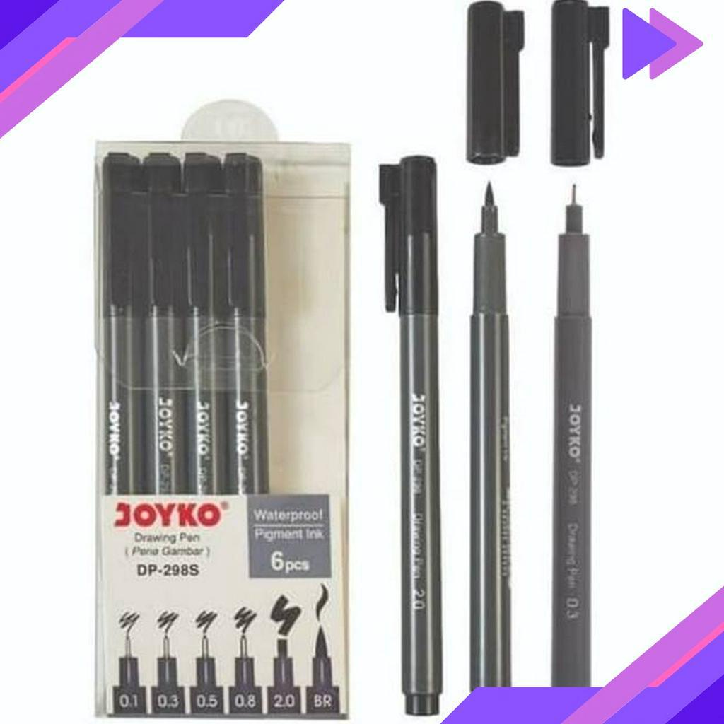 

MEGA Drawing Brush Pen Joyko DP298S Water Proof Set 6 Warna Hitam