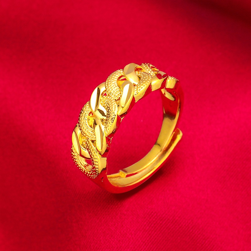 Cincin Rantai Model Terbuka Bahan Kuningan Lapis Emas Dapat Disesuaikan Untuk Wanita