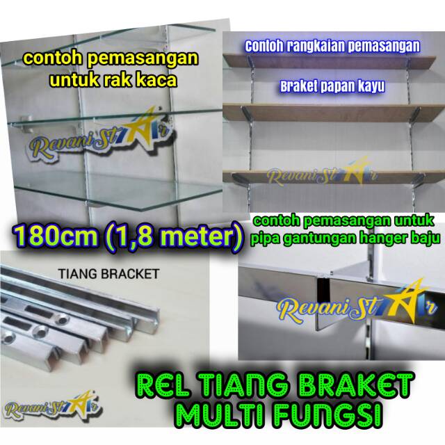 Rel tiang braket bracket untuk rangkaian rak kaca rak papan kayu gantungan pipa toko baju dll