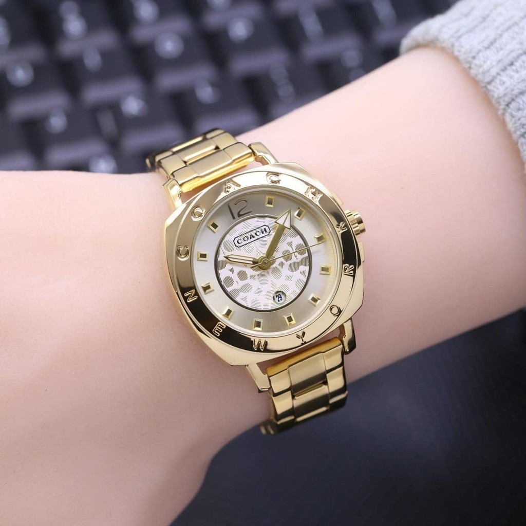 TERLARIS  JAM TANGAN WANITA COACH RANTAI TGL AKTIF 3,5CM