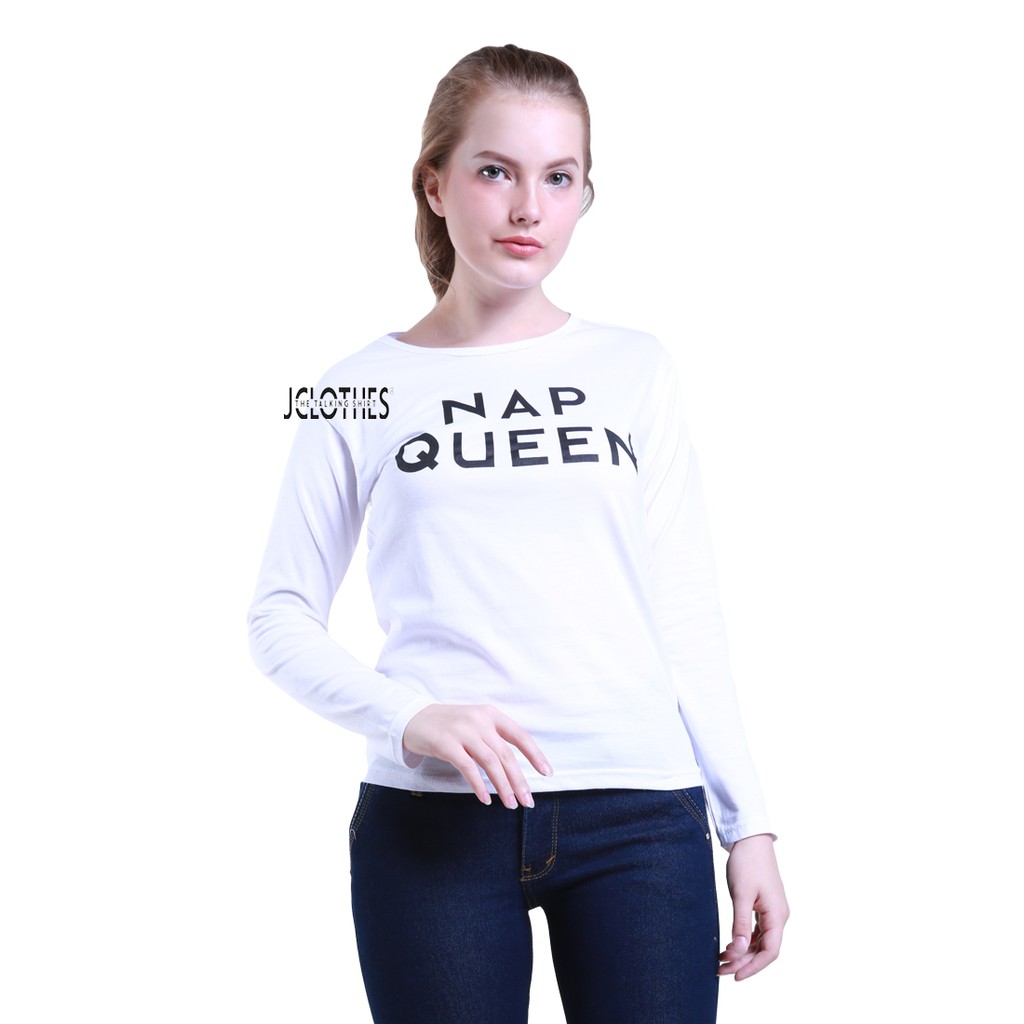 Kaos Wanita / Kaos Cewe / T-Shirt Wanita Lengan Panjang Nap Queen - Putih