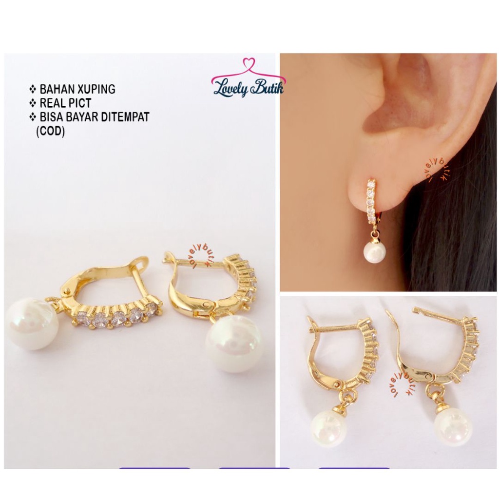 Lovelybutik Anting Xuping Wanita Dewasa Lapis Emas 24 K Perhiasan Fashion Wanita Anting Jepit Desi Model Permata Mewah Terbaru