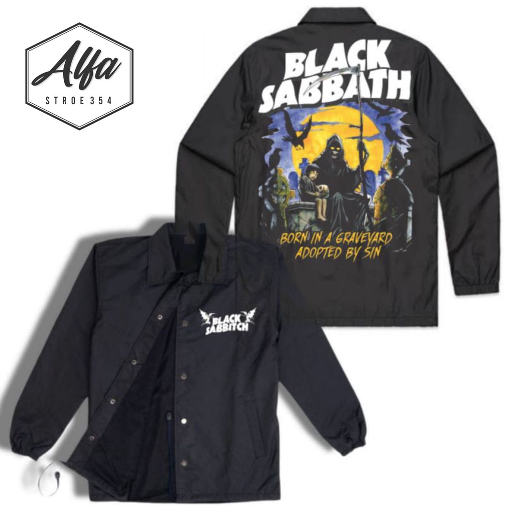 coach jaket BLACK SABBATH - Born In Graveyard jacket band metal / windbreakers hitam logo jaket vint