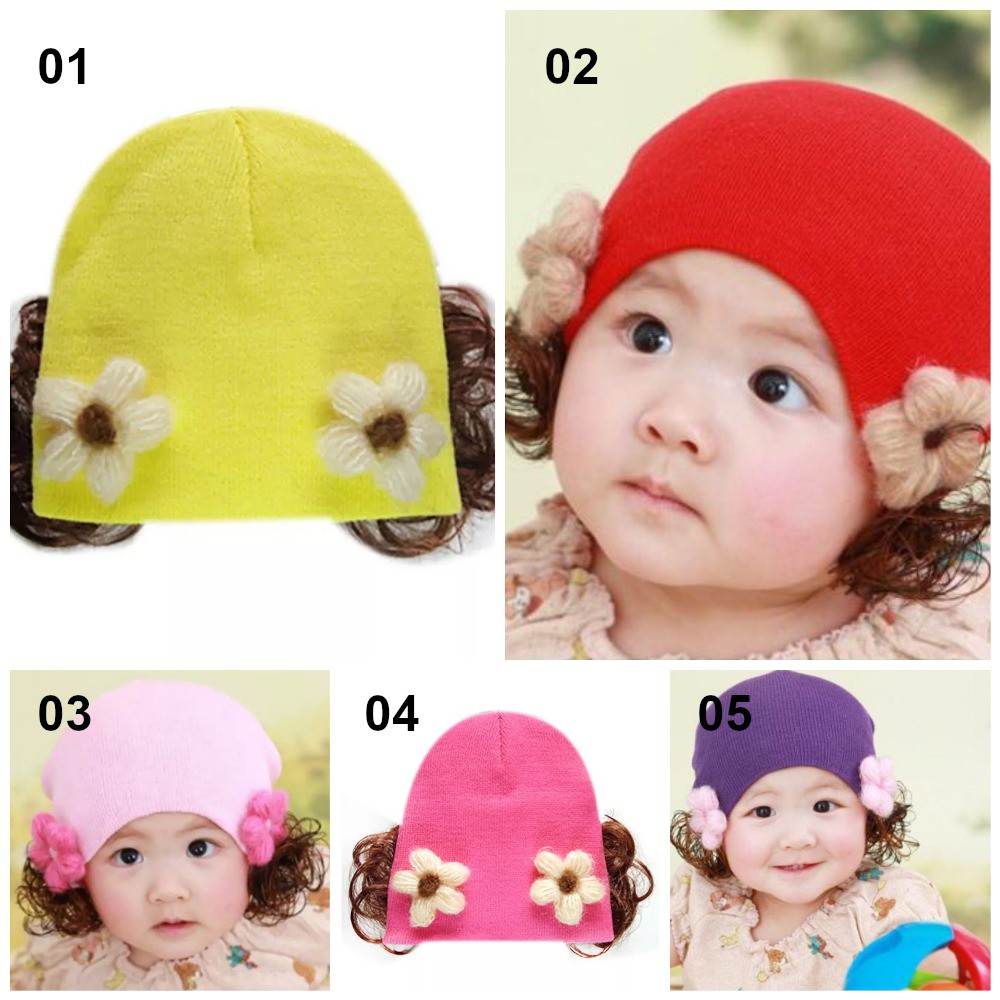 ~COD~ DO-P19-21 Topi Anak Perempuan Rambut Kepang / Topi Bayi Kupluk Imut Lucu Baby Hat Wig Impor-PART 02
