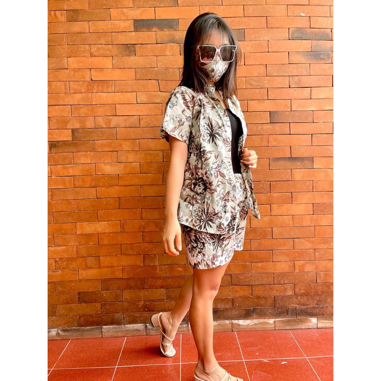 Morymony daily set homewar / setelan celana pendek / stelan baju wanita marble pastel-zaida sage green