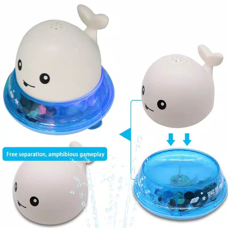 Mainan Mandi UFO Whale Semprot Air Lampu LED Musik / Paus UFO Whale