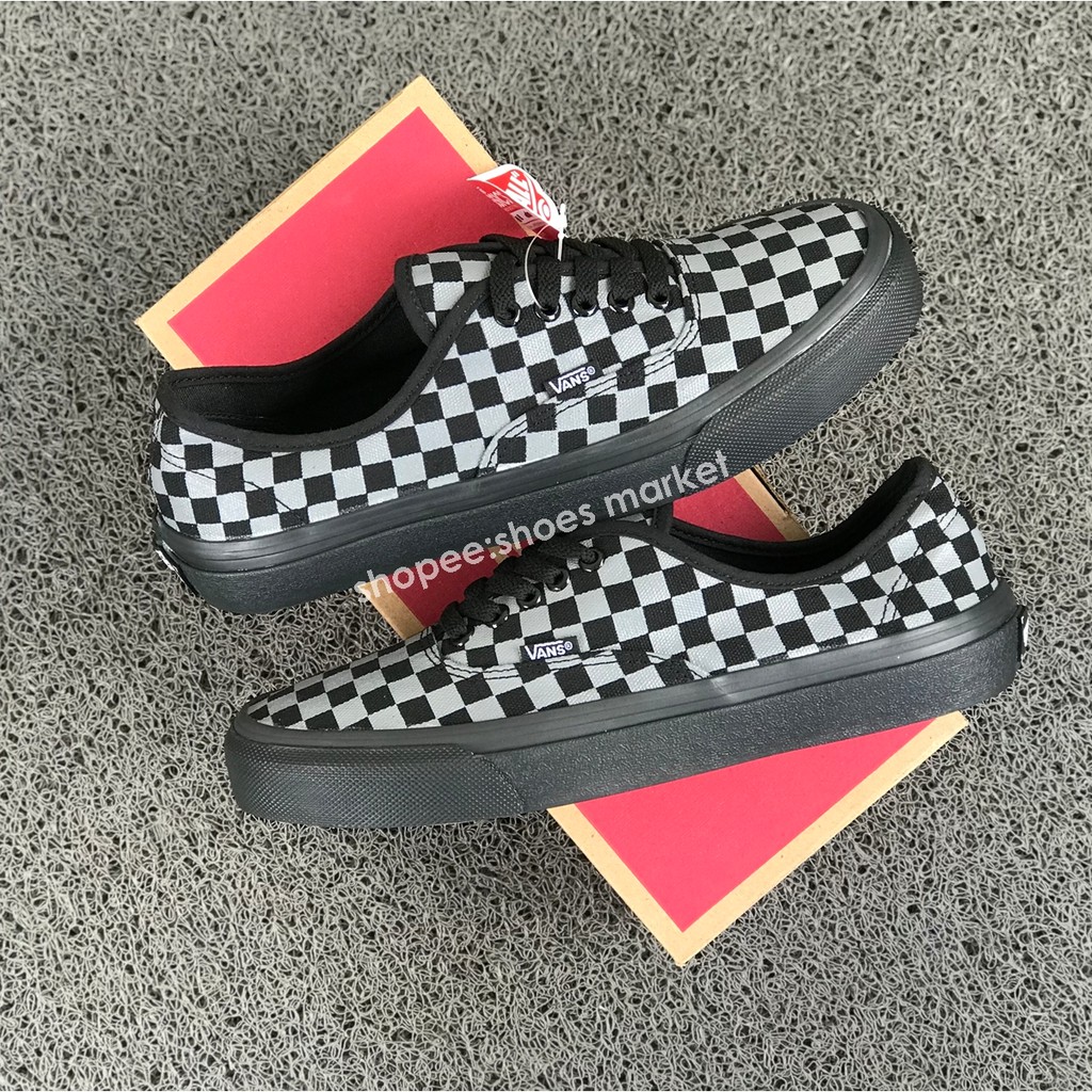 VANS AUTHENTIC CHECKERBOARD BLACK GREY SOL HITAM