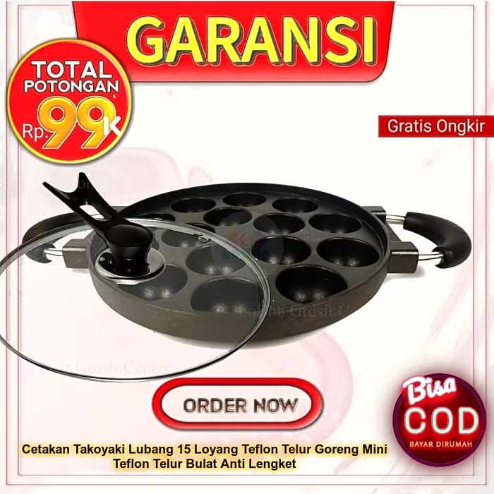 Cetakan Takoyaki Lubang 15 Loyang Teflon Telur Goreng Mini Teflon Telur Bulat Anti Lengket