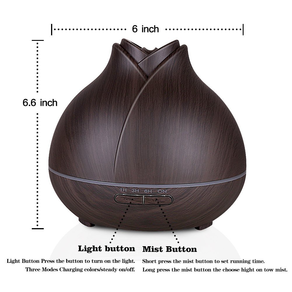 H18 - Wooden Humidifier Aroma Diffuser 7 Color LED Light 400ml