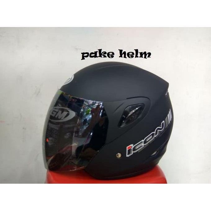 Helm Gm Icon Solid Hitam Doff Half Face