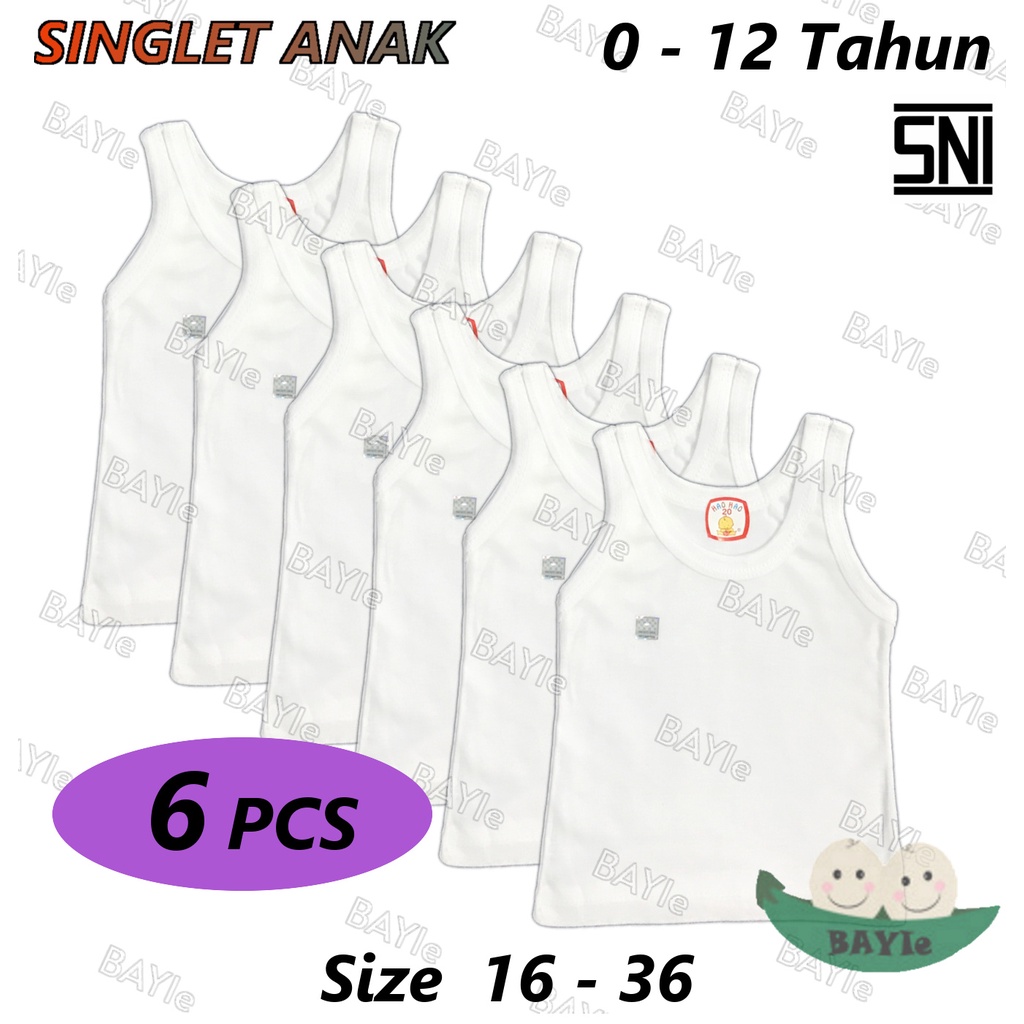 BAYIe - 6 PCS Kaos Dalam / Singlet Anak/Bayi HAO-HAO 100% katun SNI UMUR 0-12 TAHUN