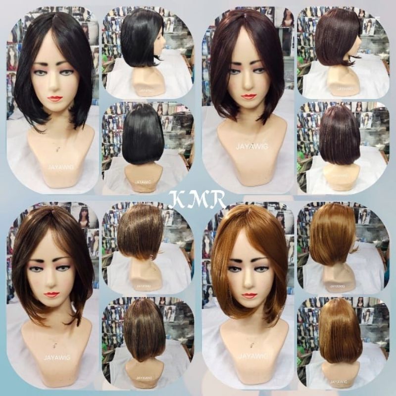 Wig Bob Pendek Sedagu Poni Panjang Rambut Palsu Wanita Model Bob