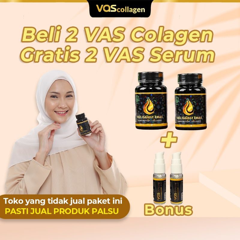 2 BOTOL VAS COLLAGEN bonus 2 VAS SERUM  Vas Collagen Pemutih Badan Ampuh Herbal Pencerah Pengencang 