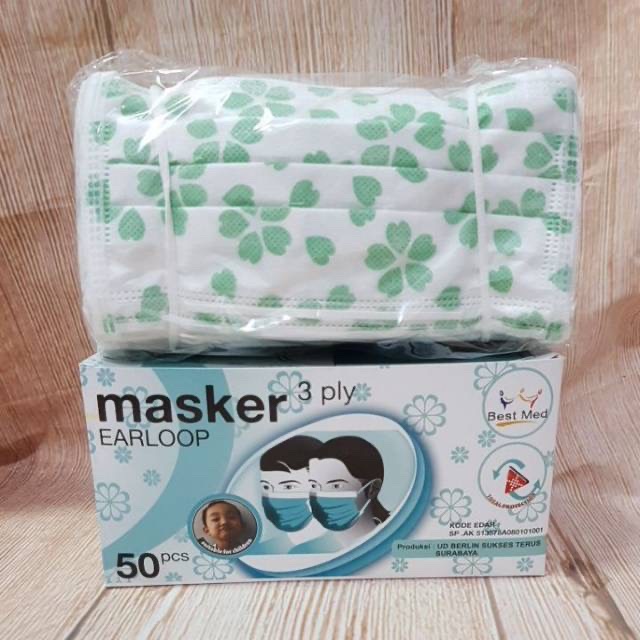 Masker Earloop best med 3 ply 50pcs bestmed / alkindo cantolan telinga