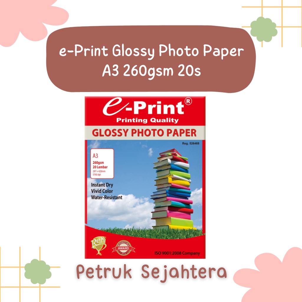 

[PAK] GLOSSY PHOTO PAPER E-PRINT EPRINT A3 260 GSM KERTAS FOTO GLOSI (20 LEMBAR)*