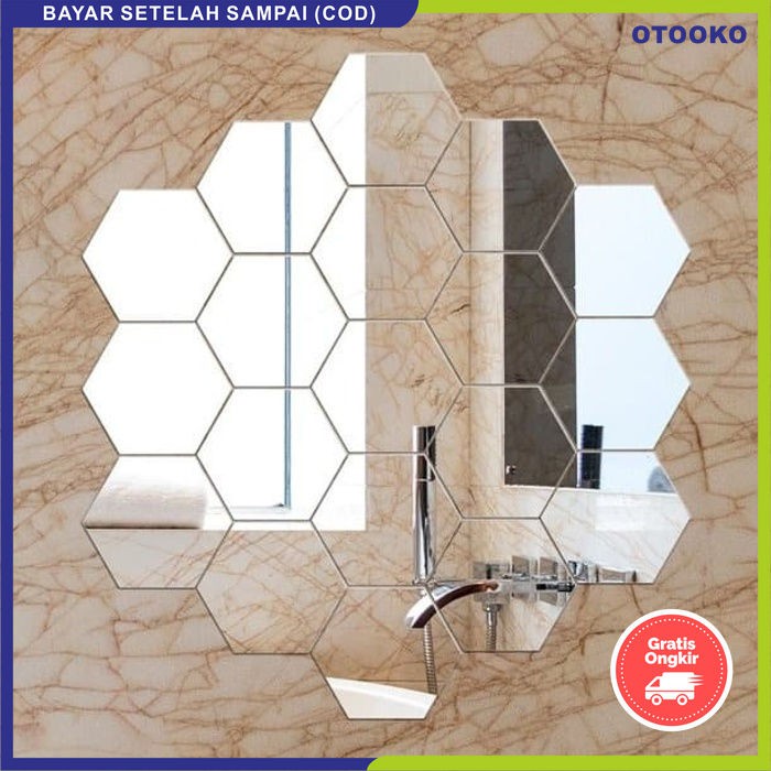 Stiker Kaca Dekorasi Cermin Mirror Wallpaper SegiEnam Heksagon 7pcs