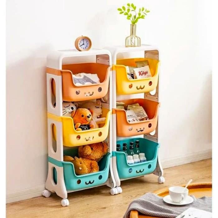 Rak Susun 3 Tingkat Portable Rack Troli Roda