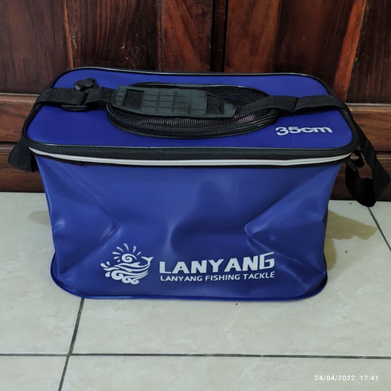 Ember lipat portable eva tempat wadah ikan memancing box bucket fishing 35 40 cm-Lanyang biru 35 cm