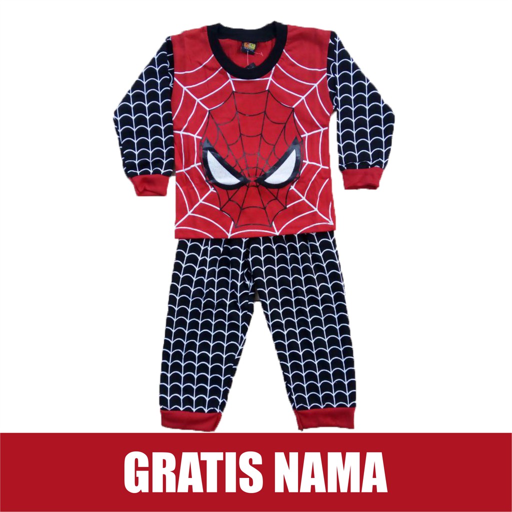 Baju Anak Setelan Spiderman Panjang Kaos Anak Laki-Laki Murah FREE Custom Nama