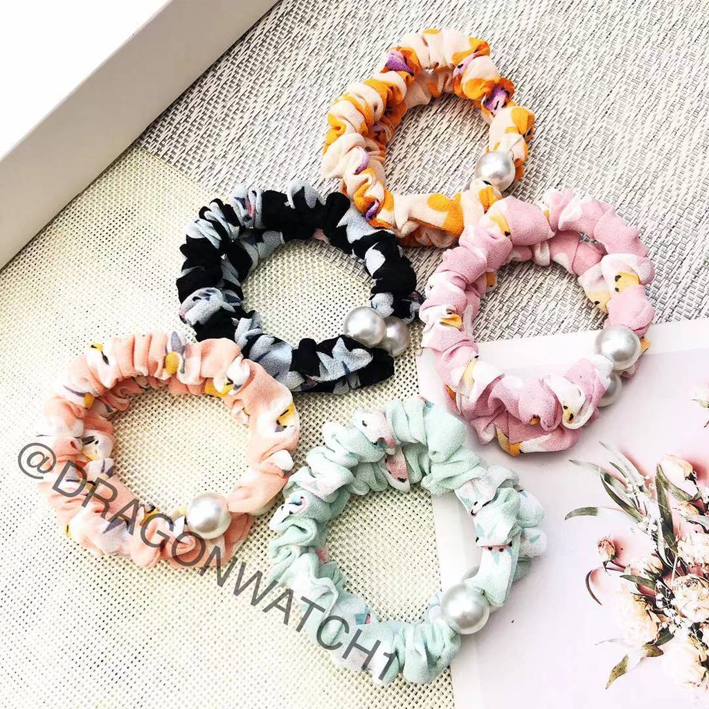 [Fashion Wanita]Ikat rambut mutiara sifon elastis donat kecil gaya korea cincin rambut kualitas T008