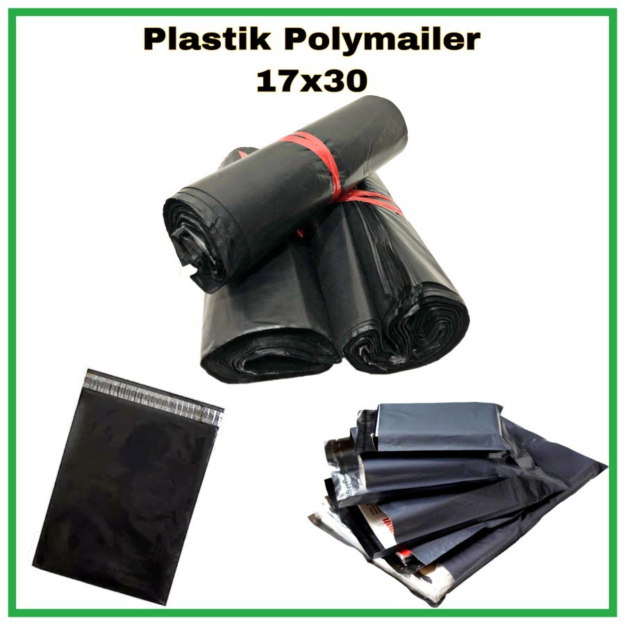 Amplop Packing Plastik Polymailer Kantong Bungkus Plastik Online 17x30 ISI 100 Hitam   - D2