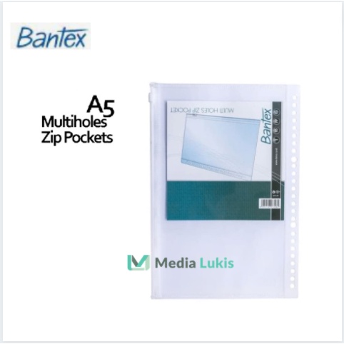 Bantex Zipper Pocket Multi Holes Ziplock Binder Ukuran A5 / Kantong Binder A5 Transparan