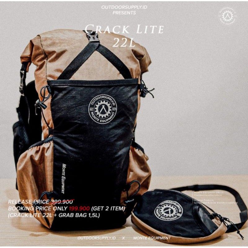 Tas gunung backpack ultra light monte cracklite 22 liter free waist bag Monte 2 liter
