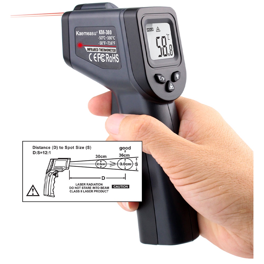 G8A kaemeasu thermometer infrared digital handheld non contact - km-380 - black Or-i