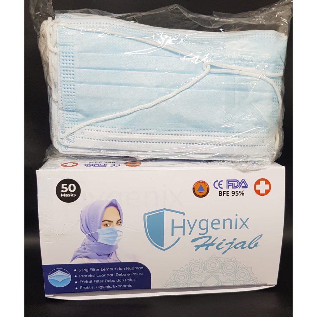 MASKER KESEHATAN MEDIS ANTI VIRUS DAN DEBU MASKER HIJAB HEADLOOP HYGENIX 3PLY KUALITAS TERBAIK VA246