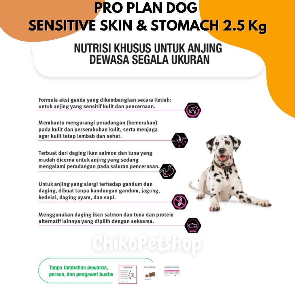 Makanan Anjing PRO PLAN DOG ADULT ALL SIZE Sensitive Skin &amp; Stomach Salmon &amp; Tuna 2.5Kg | PROPLAN DOG 2,5 Kg