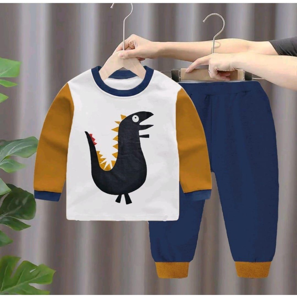 setelan piyama kaos bayi anak motif dino kubus size 1-5 tahun bahan katun premium lembut terlaris/ setelan piyama kaos bayi anak laki laki/ setelan piyama kaos bayi anak perempuan/ setelan piyama kaos bayi anak cowo/ setelan piyama kaos bayi anak cewe