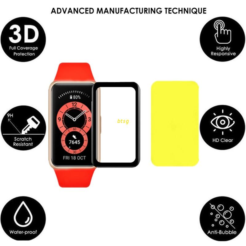 Btsg 2pcs Film Pelindung Layar Tempered Glass 3d Curved Untuk Huawei Band 6