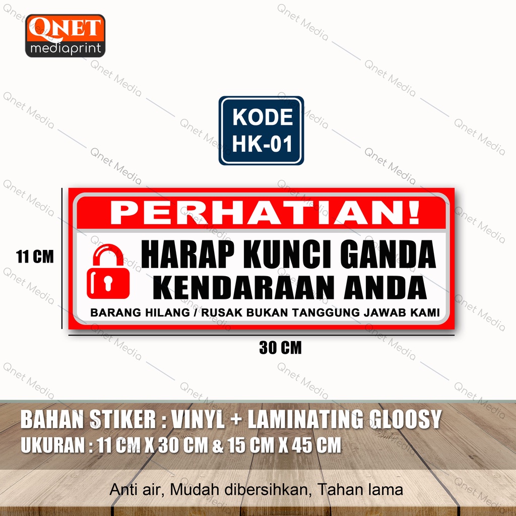 

STIKER HARAP KUNCI GANDA KENDARAAN ANDA + LAMINASI GLOSSY