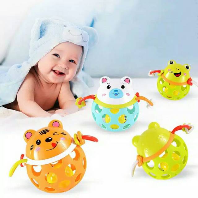 Mainan Rattle Ball Bayi Bola Kerincingan Baby Soft Rattle Silikon Lembut Bear Lion Frog Baby Toys Lucu