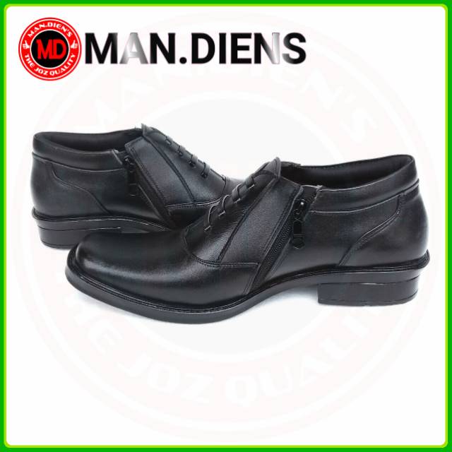 MANDIENS - Sepatu Pdh Kulit Asli 02-B Hitam Dof Resleting Tali Mati