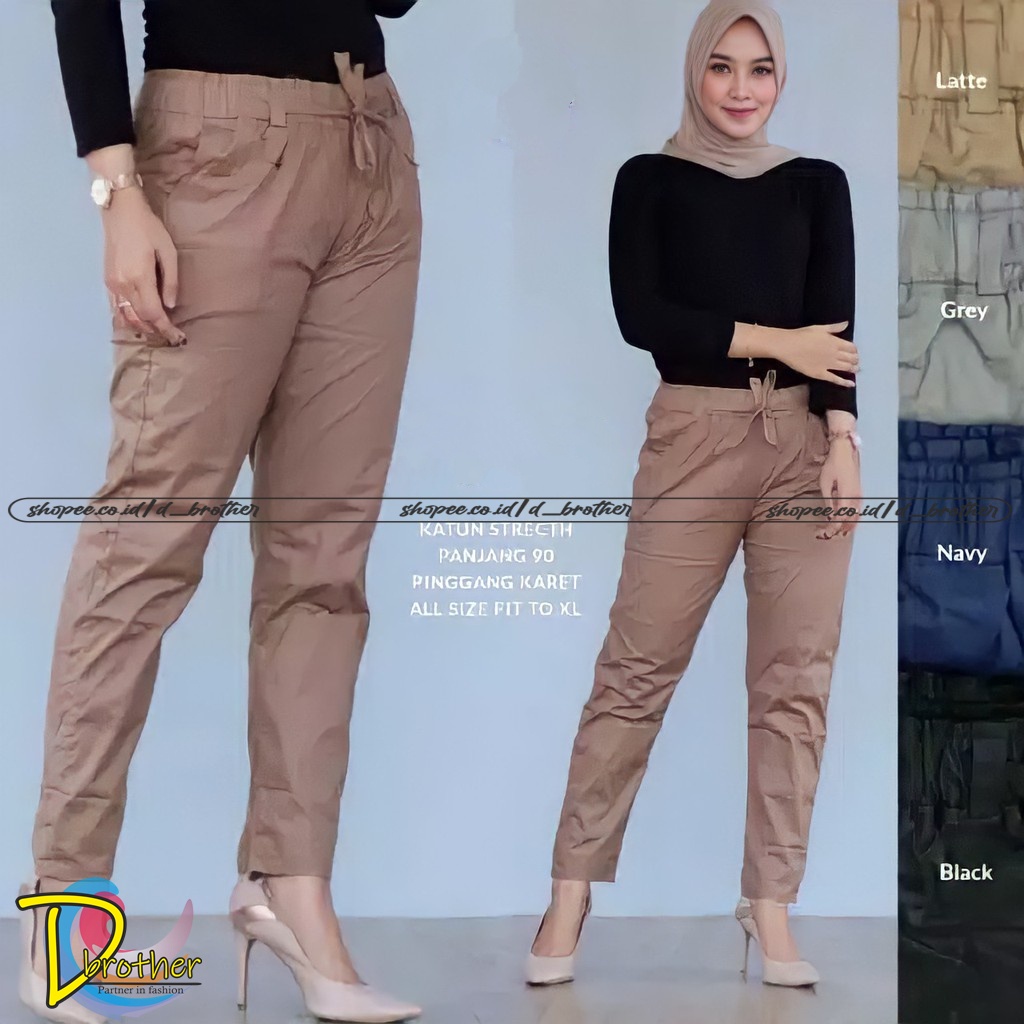 Baggy Pants Harem Katun Strecth Pinggang Tali SIZE JUMBO &amp; STANDART Baggy Pants Tali Katun Poplin