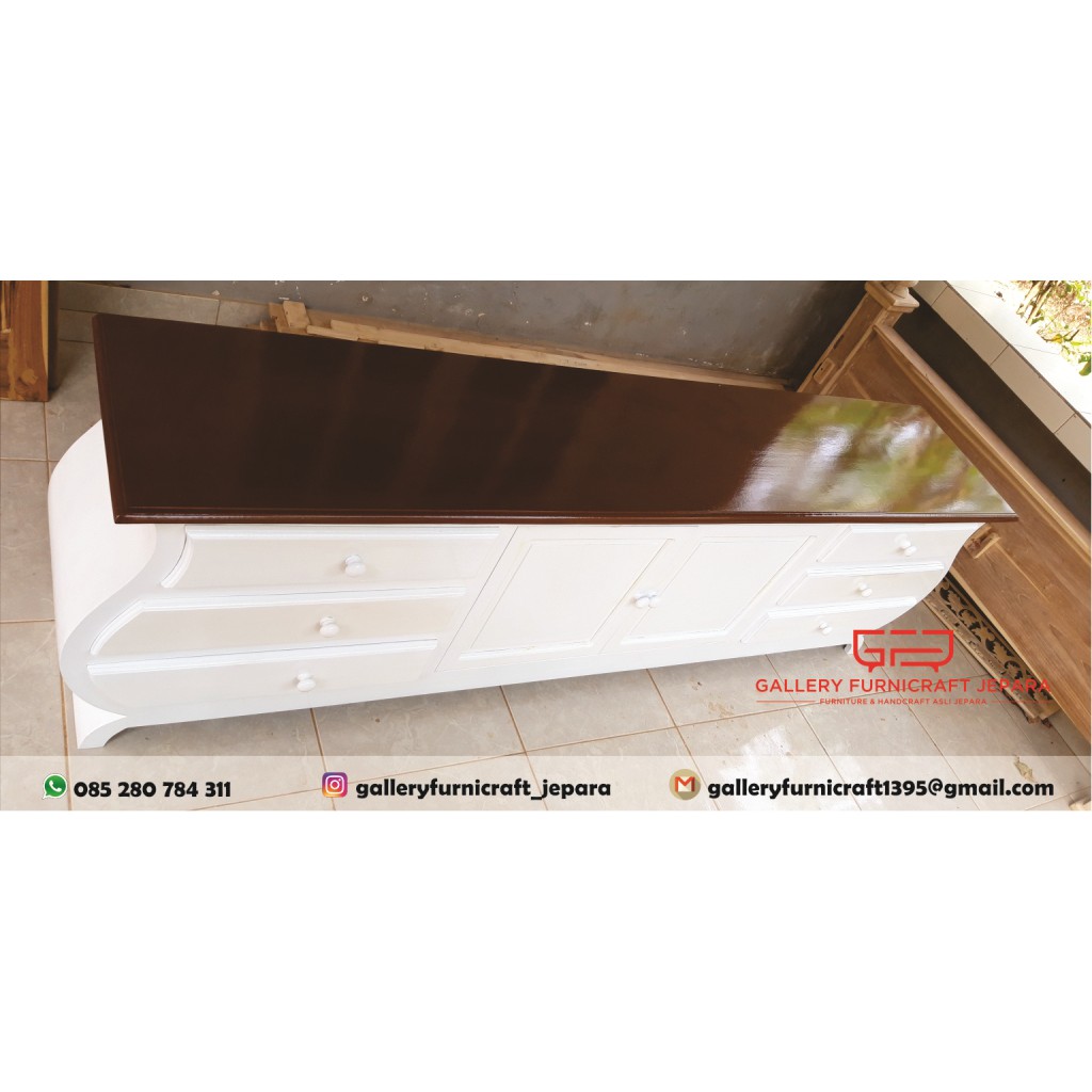 Bufet Biola 6 Laci 2 Pintu 2 Meter Kayu Jati Duco Finishing