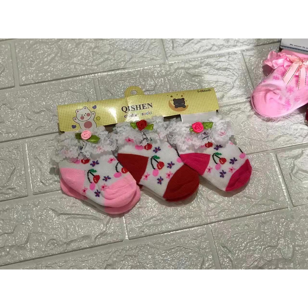 Kaos Kaki Bayi Renda Motif 3in1 (3Pasang) newbron Perempuan Baby Socks