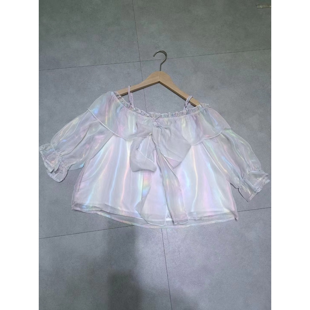 baju sabrina wanita rainbow sifon blouse atasan korean fashion