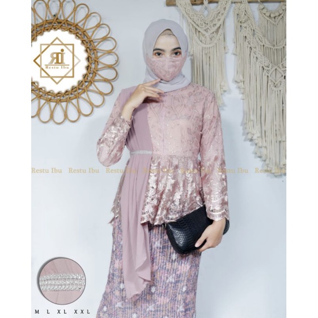 IndahKebaya | SET KEBAYA AURORA SELENDANG MODERN / KEBAYA TILLE COUPLE JUMBO / KEBAYA PESTA KEKINIAN