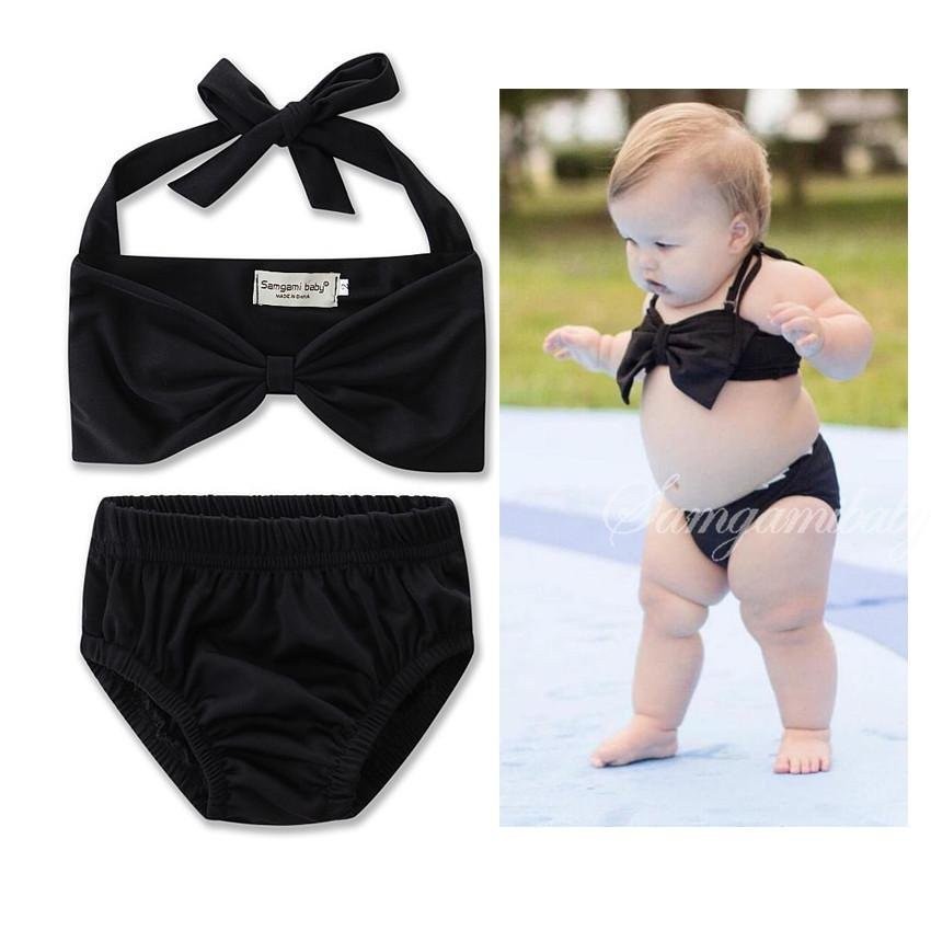 Anak Swimwear Perempuan Dua Potong Baju Renang Anak Sexy Bikini Hitam Big Butterfly Bow Prince Swim