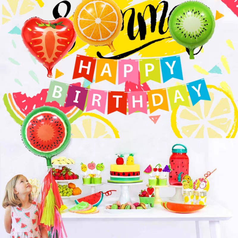 Balon Foil Bentuk Buah Strawberry Semangka Untuk Dekorasi Pesta Ulang Tahun
