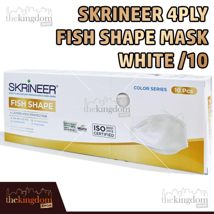 ✨COD✨ Skrineer Fish Shape Mask 4ply /10 /20 Earloop Masker 4Lapis KF94 Medis - White /10, Packing Pl